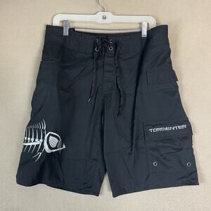 Tormenter Board Short Mens 32 Black Cargo Linerless Drawstring Waist Regular Fit